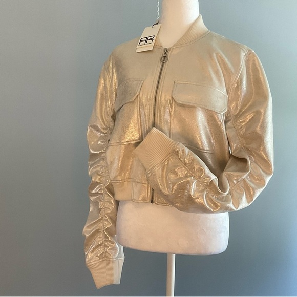 Robert Rodriguez Sz Medium Faux Leather Shimmering Champagne Bomber Jacket NWT - Picture 12 of 16
